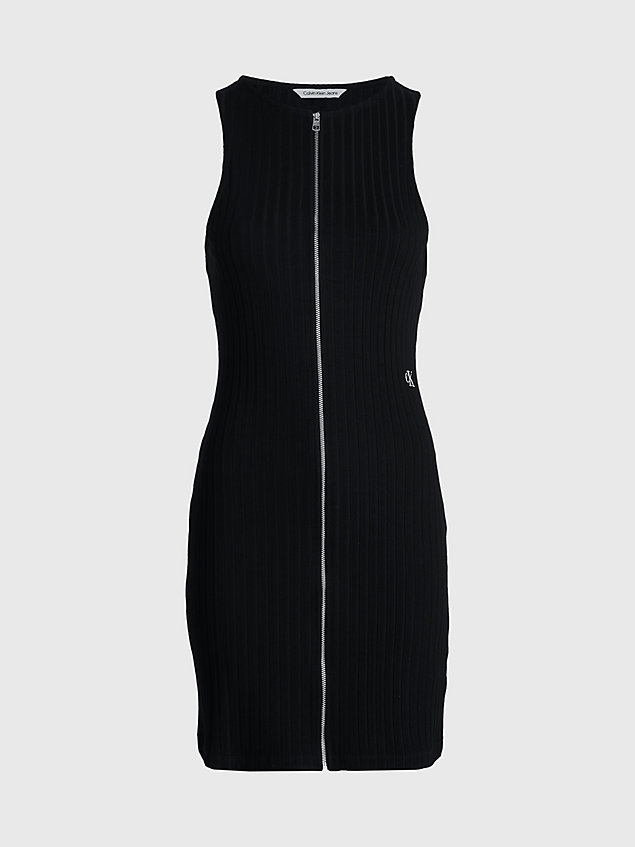 black ribbed zip-through mini dress for women calvin klein jeans