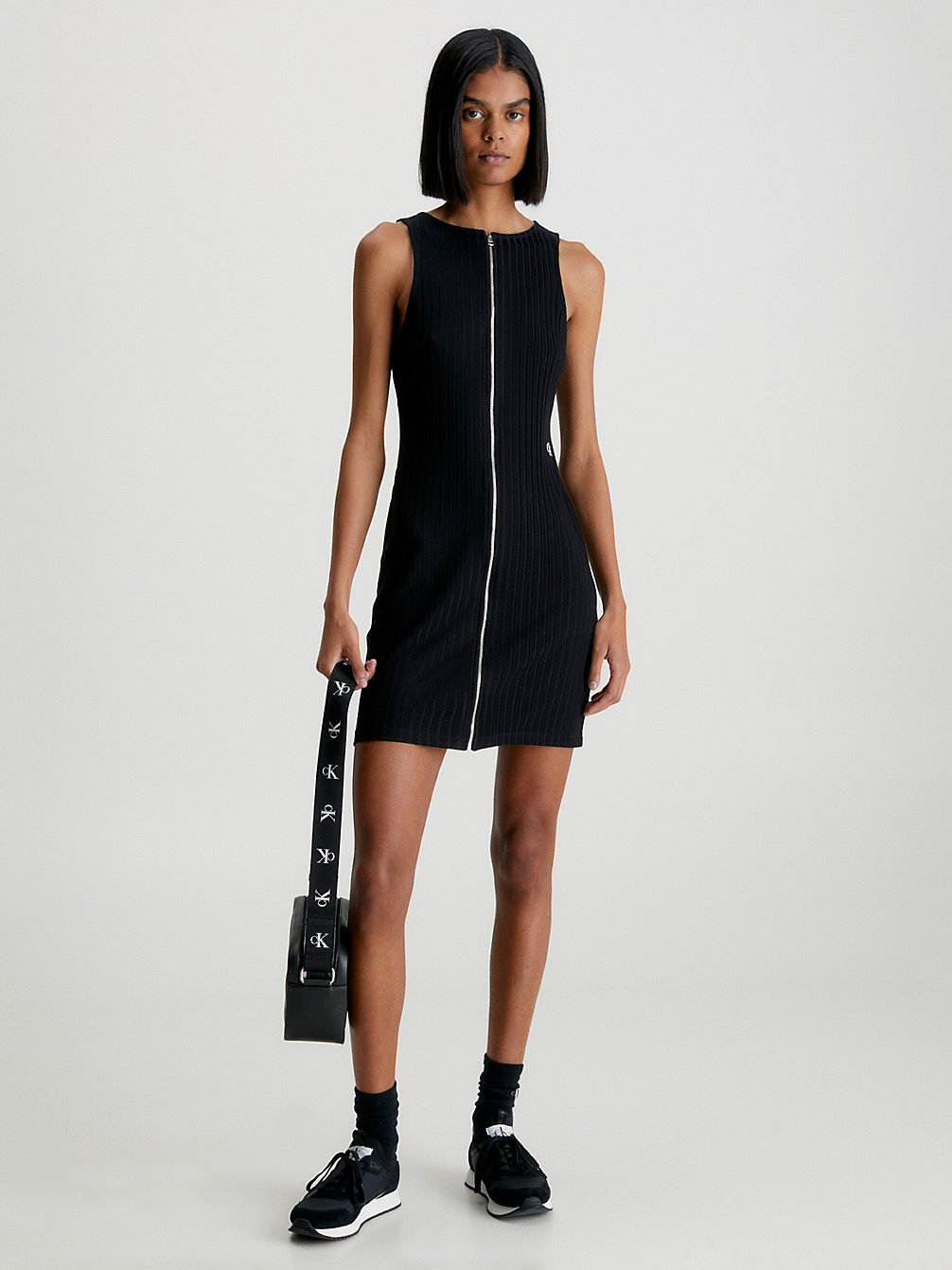 CK BLACK > Geripptes Minikleid Mit Durchgehendem Reißverschluss > undefined Damen - Calvin Klein