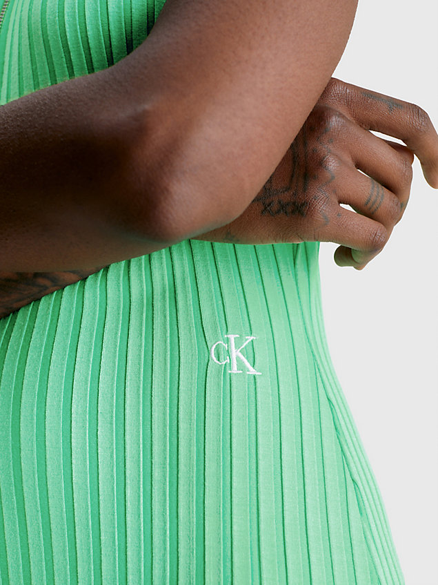 green geripptes minikleid mit durchgehendem reißverschluss für damen - calvin klein jeans
