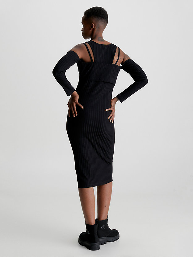 CK BLACK Doppellagiges Midi-Kleid mit Cutouts für Damen CALVIN KLEIN JEANS