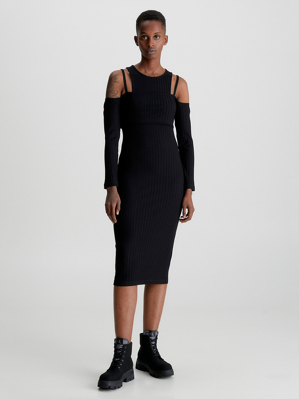 CK BLACK > Dwuwarstwowa Sukienka Midi Z Wycięciem > undefined Kobiety - Calvin Klein