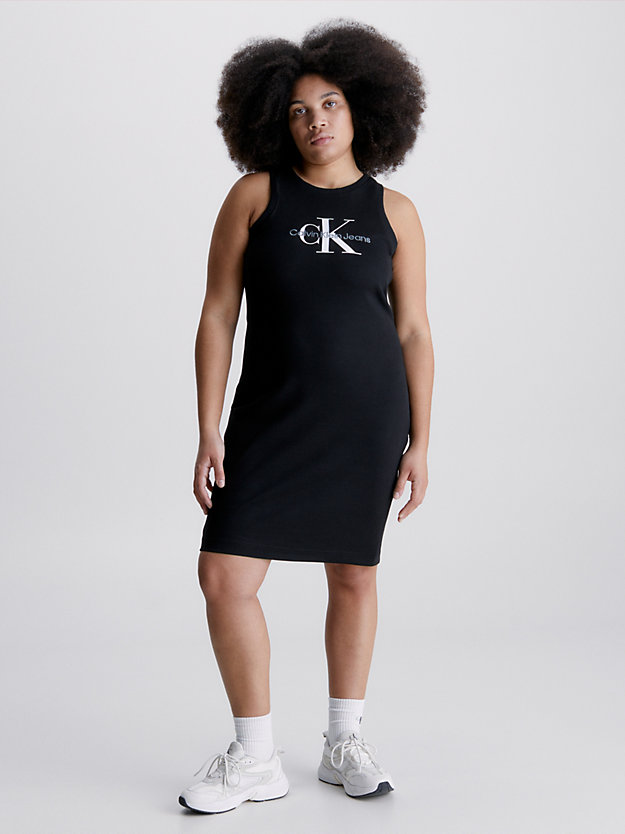 CK BLACK Vestido de tirantes de canalé slim con monograma de mujer CALVIN KLEIN JEANS