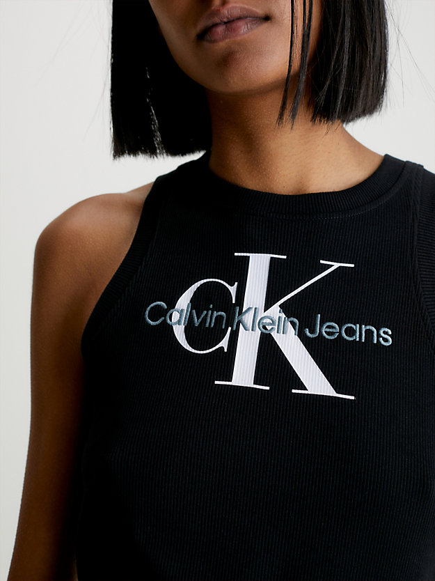 CK BLACK Robe-débardeur slim côtelée avec monogramme for femmes CALVIN KLEIN JEANS