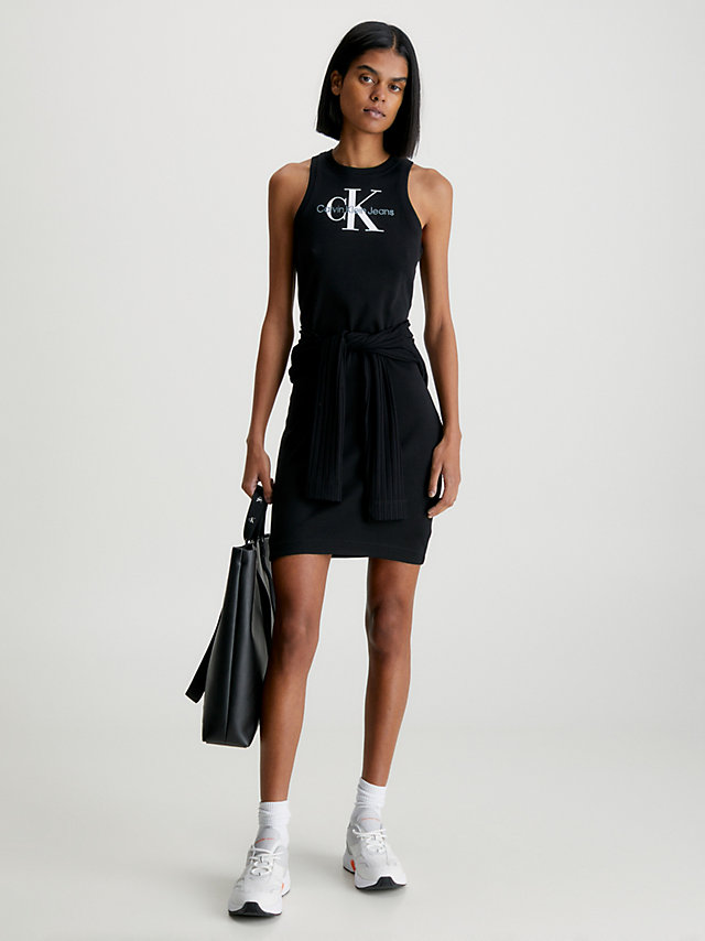 CK Black Schmales, Geripptes Monogramm-Trägerkleid undefined Damen Calvin Klein