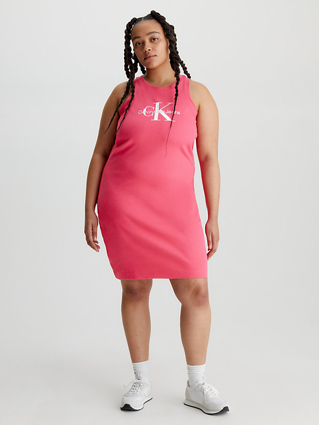 vestido de tirantes de canalé slim con monograma pink flash de mujer calvin klein jeans
