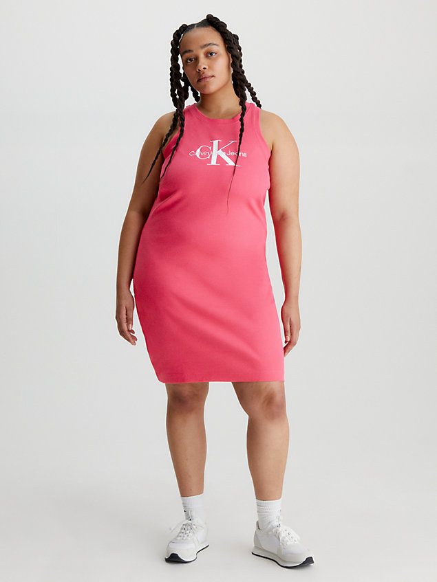 vestido de tirantes de canalé slim con monograma pink de mujer calvin klein jeans