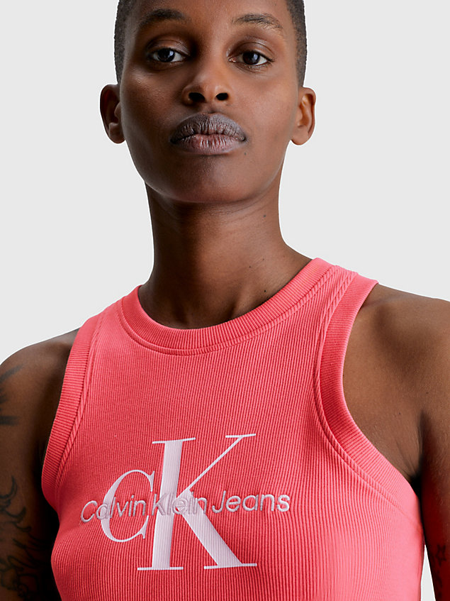 robe-débardeur slim côtelée avec monogramme pink pour femmes calvin klein jeans