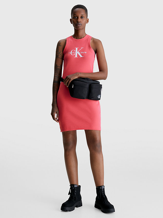 pink wąska ściągaczowa sukienka bez rękawów z monogramem dla kobiety - calvin klein jeans