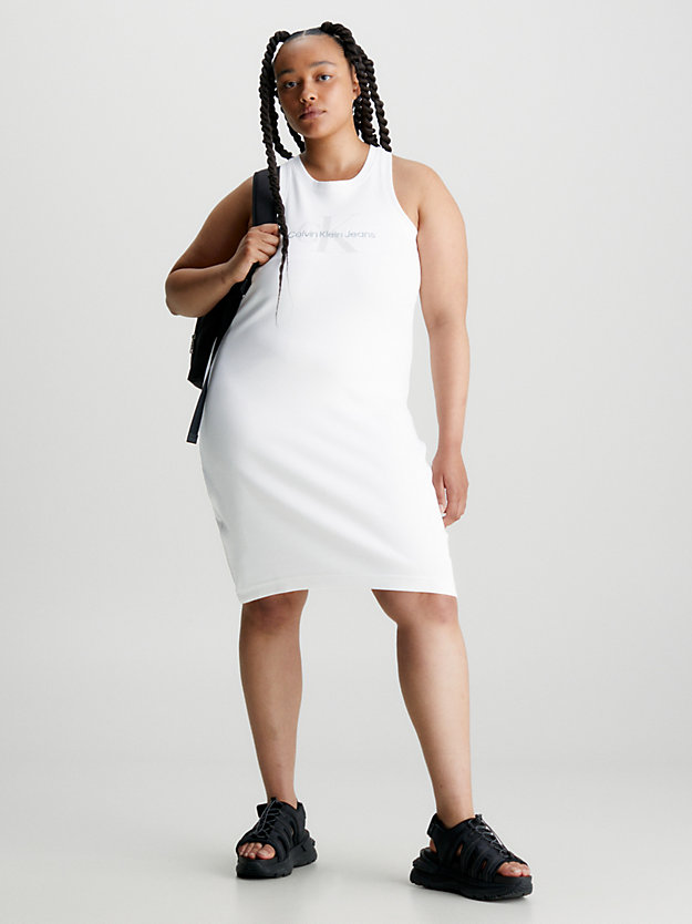 bright white slim ribbed monogram tank dress for women calvin klein jeans