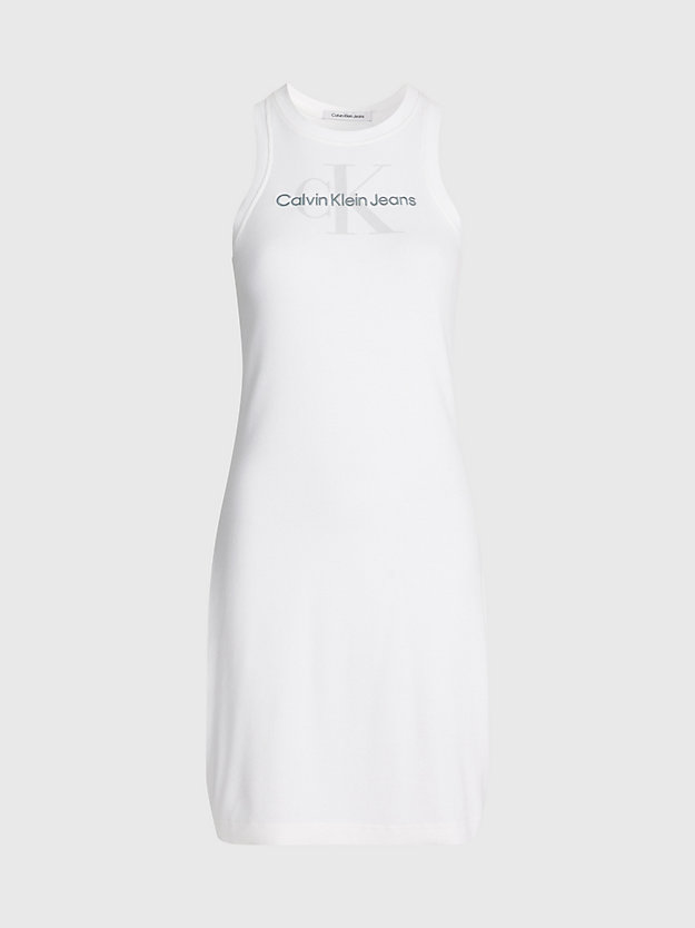 vestido de tirantes de canalé slim con monograma bright white de mujer calvin klein jeans