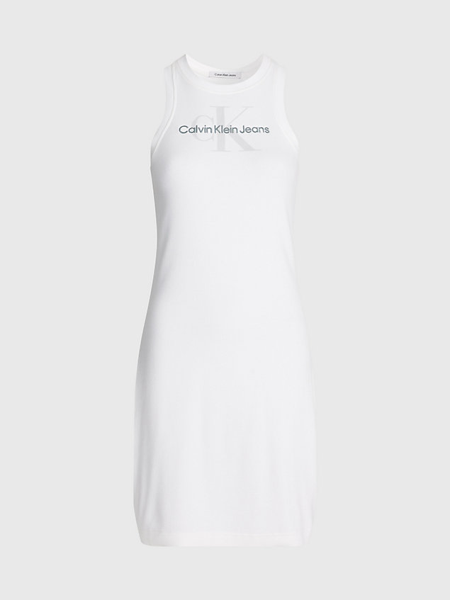 white wąska ściągaczowa sukienka bez rękawów z monogramem dla kobiety - calvin klein jeans