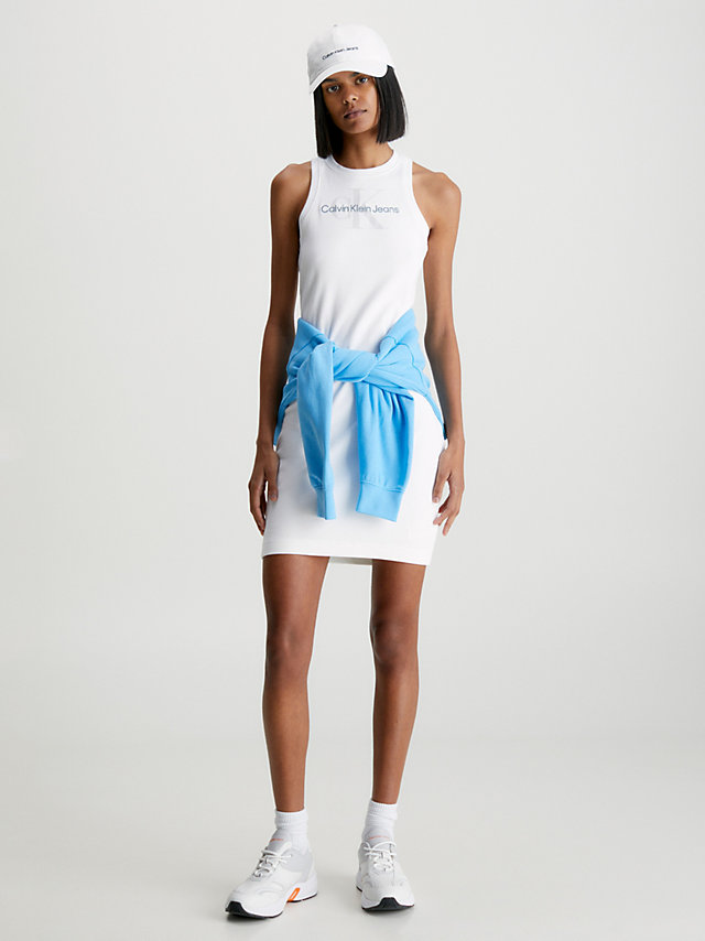 Bright White Schmales, Geripptes Monogramm-Trägerkleid undefined Damen Calvin Klein