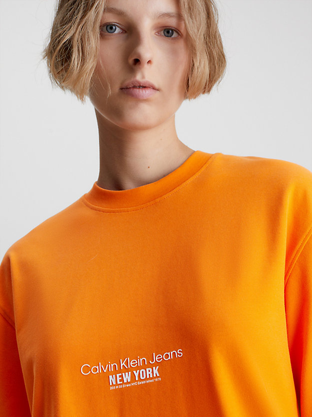 VIBRANT ORANGE T-Shirt-Kleid mit Stickerei für Damen CALVIN KLEIN JEANS