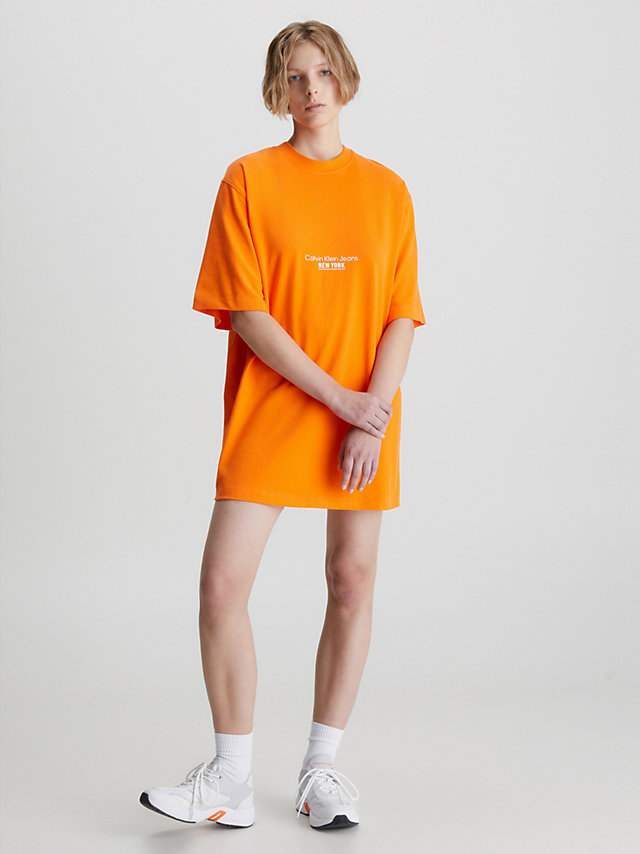 Vibrant Orange T-Shirt-Kleid Mit Stickerei undefined Damen Calvin Klein