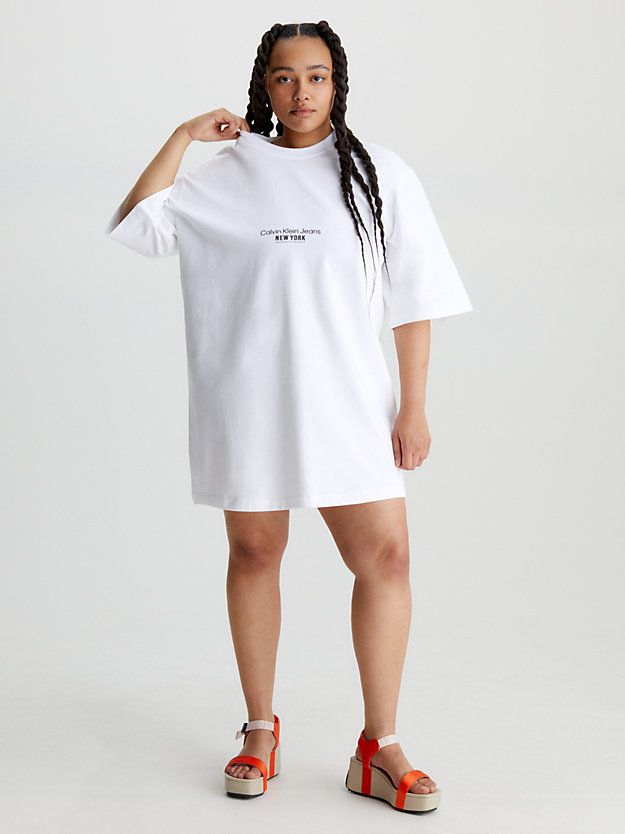 BRIGHT WHITE Embroidered T-shirt Dress for women CALVIN KLEIN JEANS