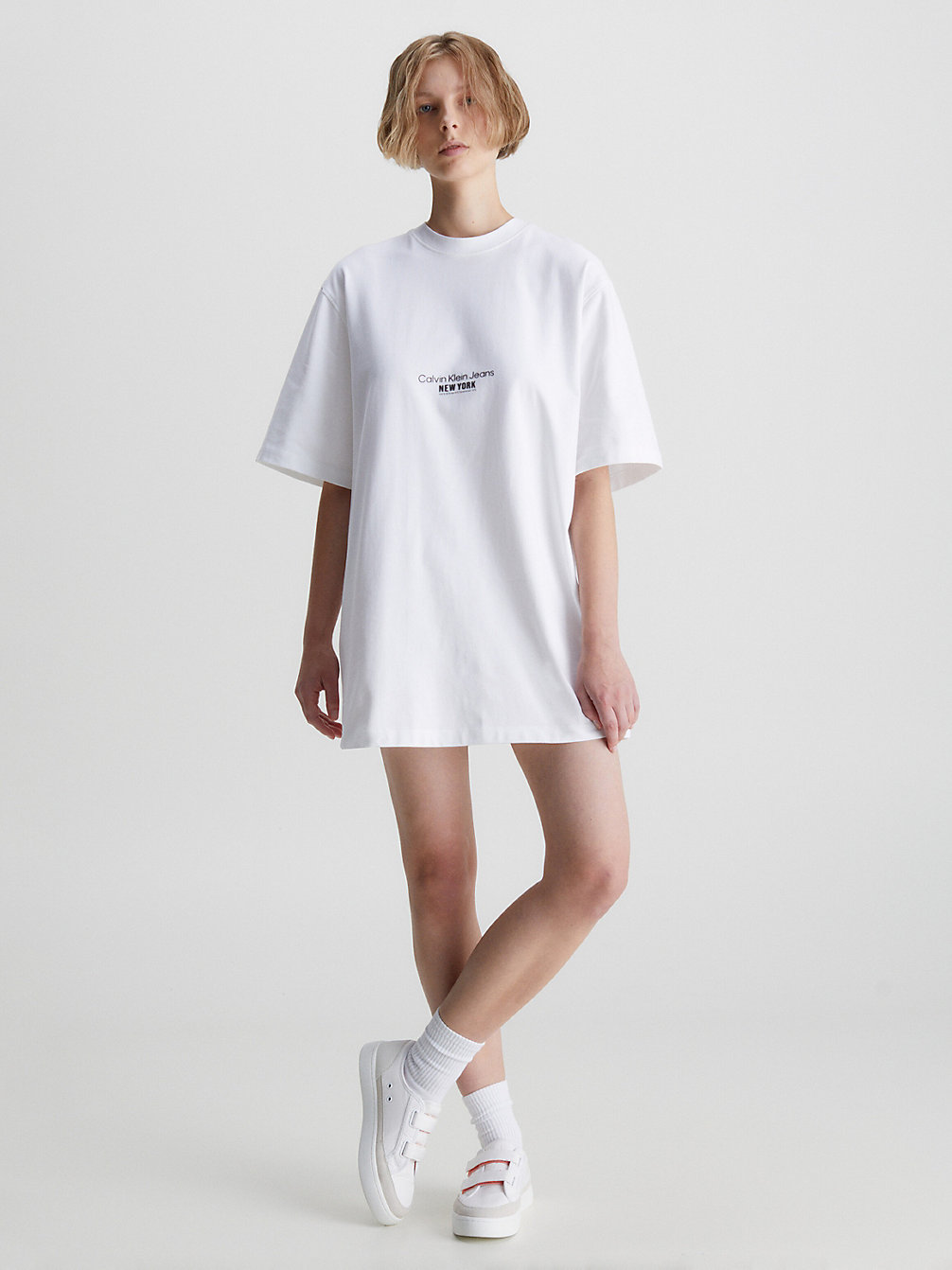 BRIGHT WHITE Robe T-Shirt Brodée undefined femmes Calvin Klein