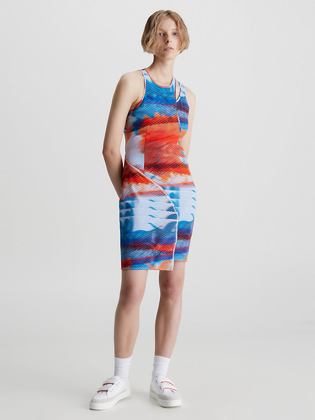 MOTION FLOWER AOP Asymmetrisches Bodycon-Kleid mit Cutouts für Damen CALVIN KLEIN JEANS