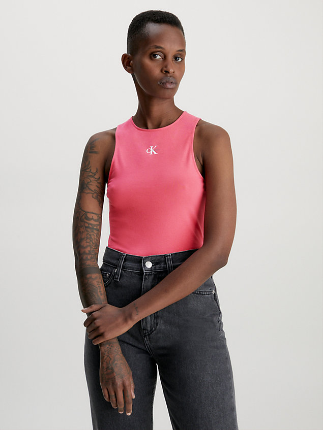 pink top bez rękawów z bawełny organicznej dla kobiety - calvin klein jeans