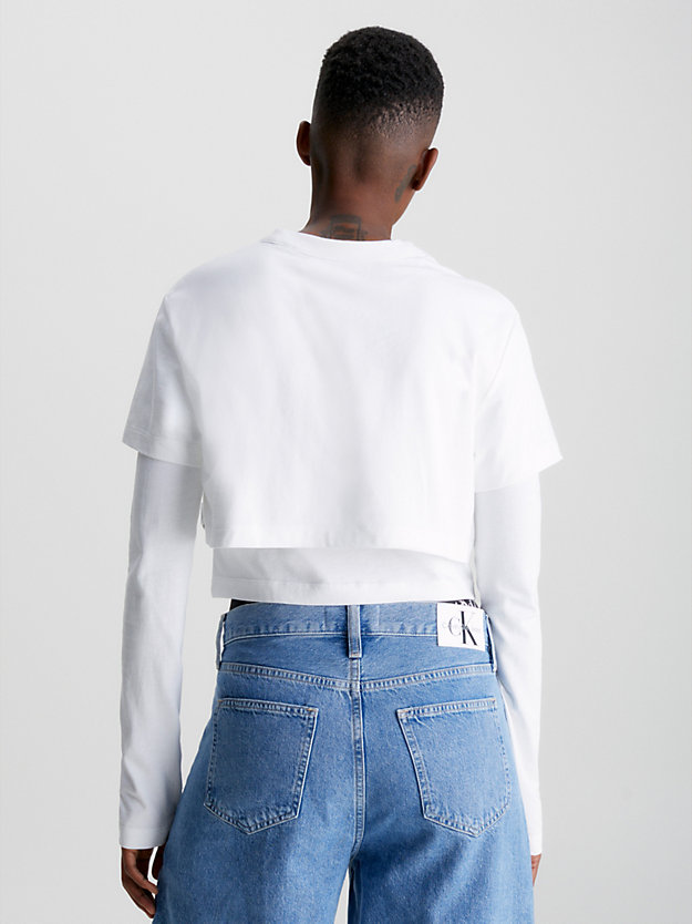 BRIGHT WHITE Doppel-Layer langärmliges T-Shirt für Damen CALVIN KLEIN JEANS