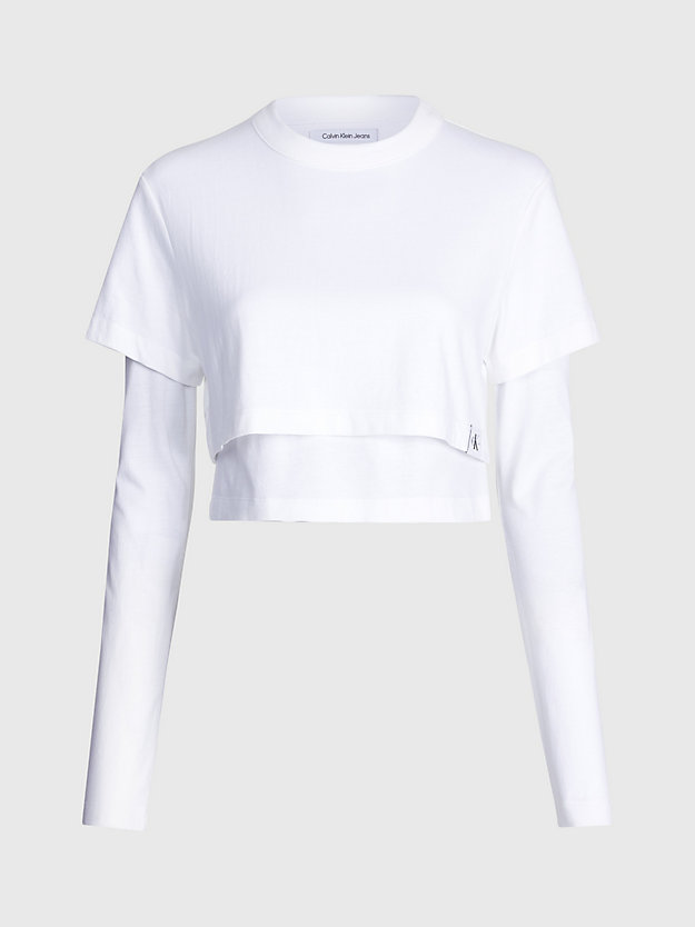 BRIGHT WHITE Double Layer Long Sleeve T-shirt for women CALVIN KLEIN JEANS