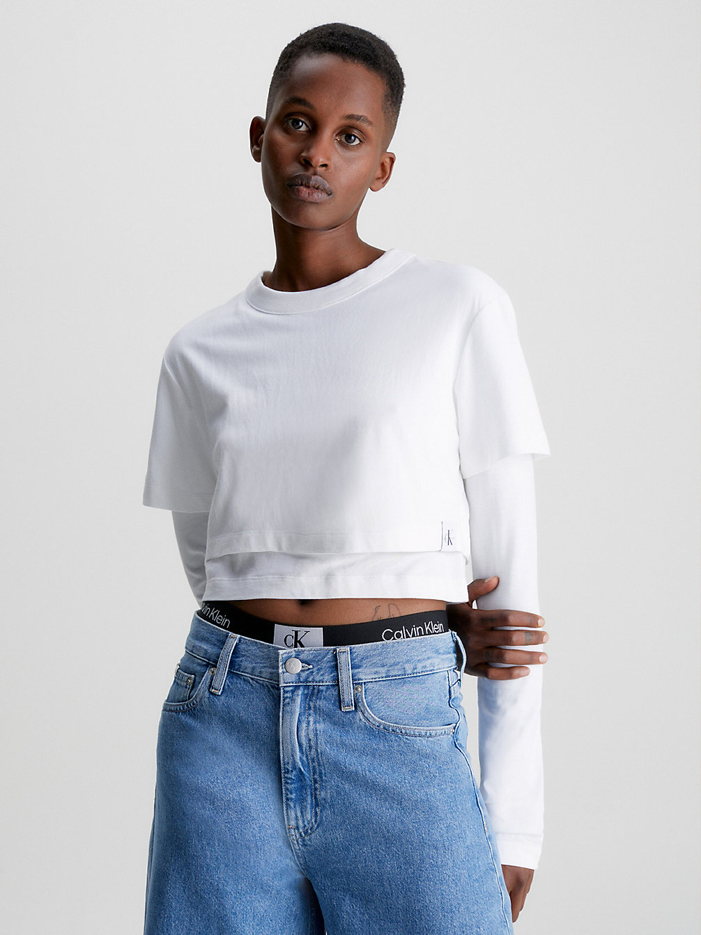 BRIGHT WHITE Double Layer Long Sleeve T-Shirt undefined women Calvin Klein