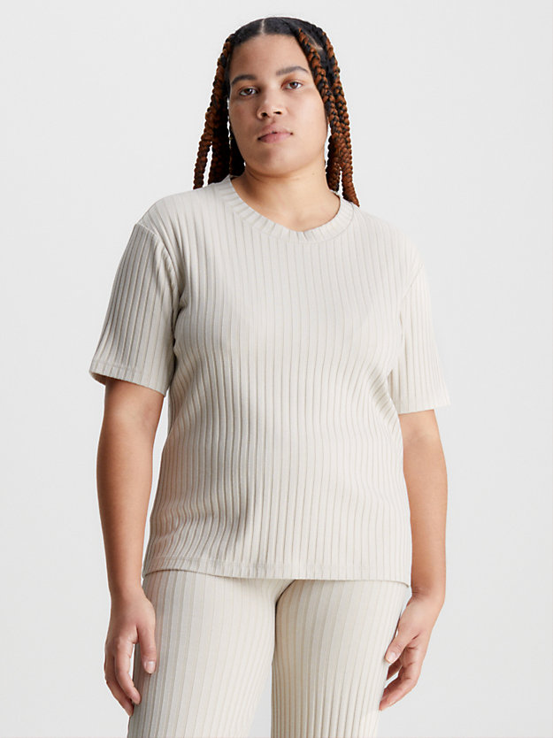 classic beige ribbed jersey t-shirt for women calvin klein jeans