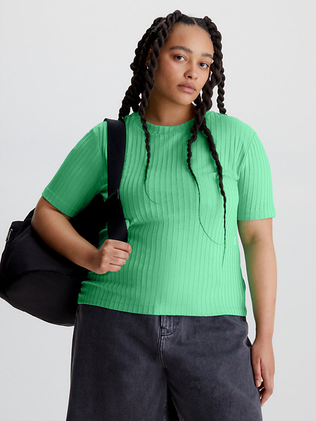 green ribbed jersey t-shirt for women calvin klein jeans