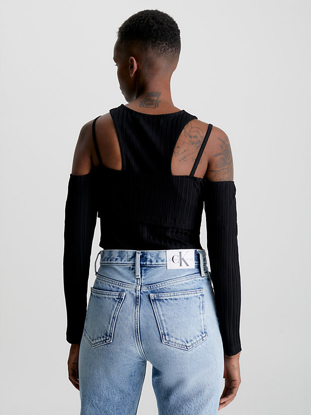 ck black doppellagiges cutout-top für damen - calvin klein jeans