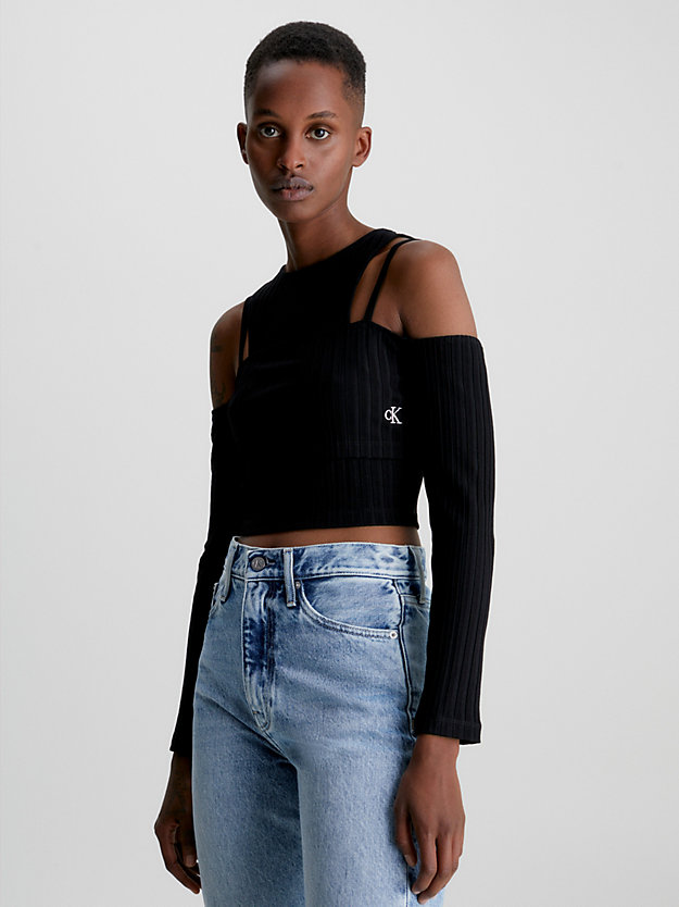 ck black doppellagiges cutout-top für damen - calvin klein jeans