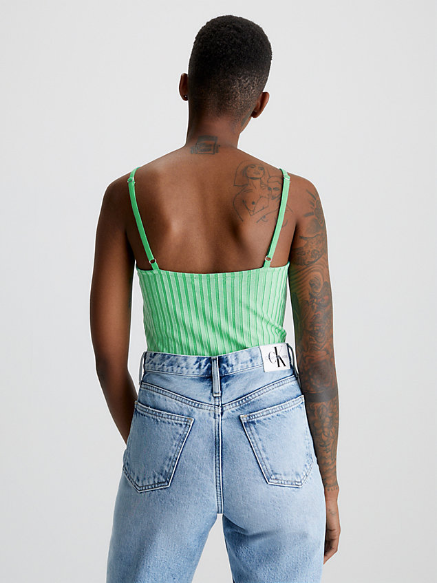 green ribbed jersey zip up bodysuit for women calvin klein jeans