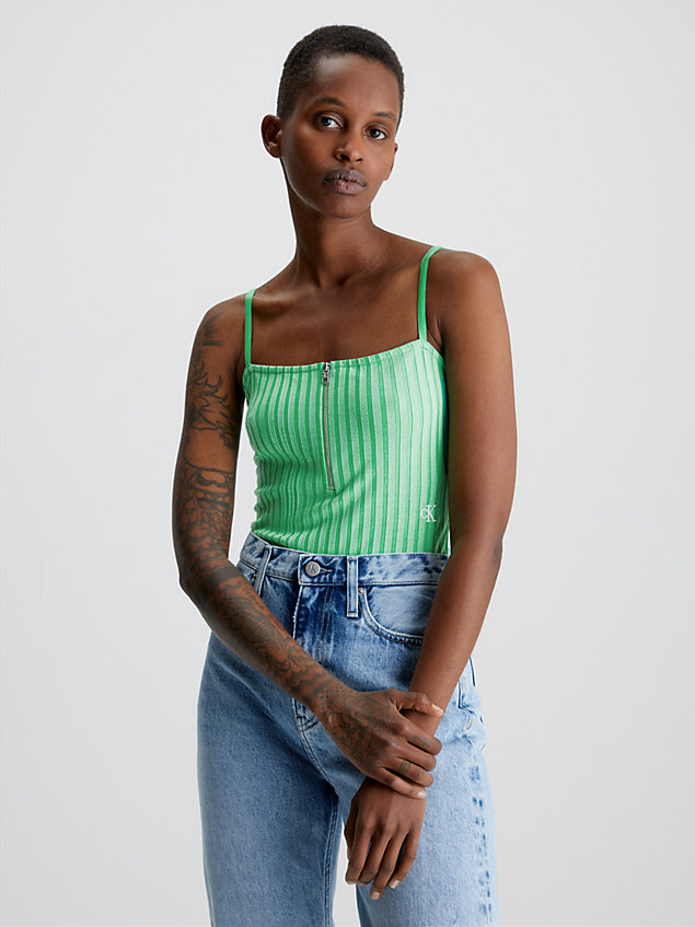 green ribbed jersey zip up bodysuit for women calvin klein jeans