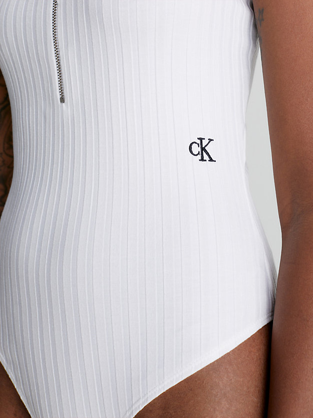 BRIGHT WHITE Ribbed Jersey Zip Up Bodysuit for women CALVIN KLEIN JEANS