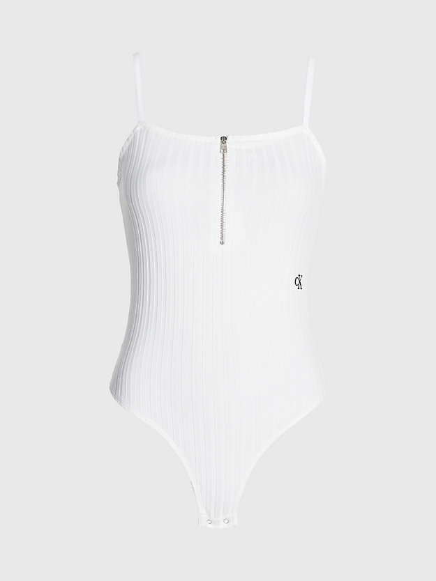 bright white ribbed jersey zip up bodysuit for women calvin klein jeans