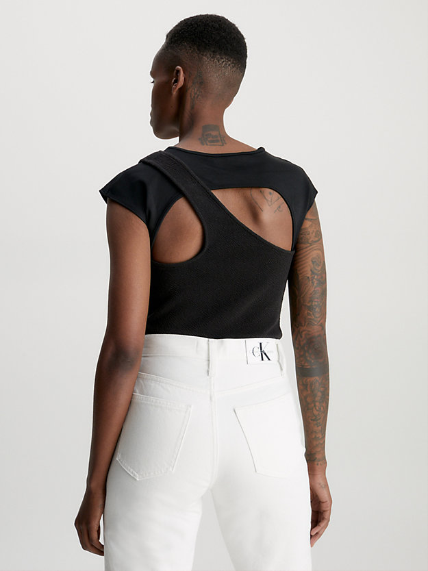 ck black seersucker stretch cut out top for women calvin klein jeans