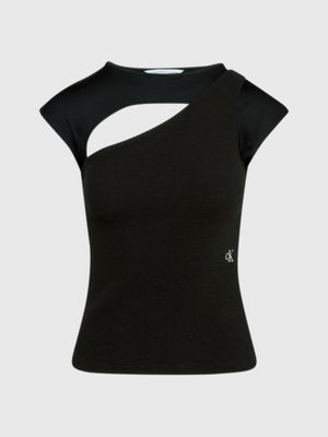 CK BLACK Cutout-Top aus Seersucker-Stretch für Damen CALVIN KLEIN JEANS