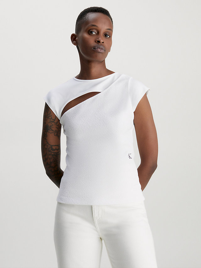 Bright White Haut Ajouré En Seersucker Élastique undefined femmes Calvin Klein