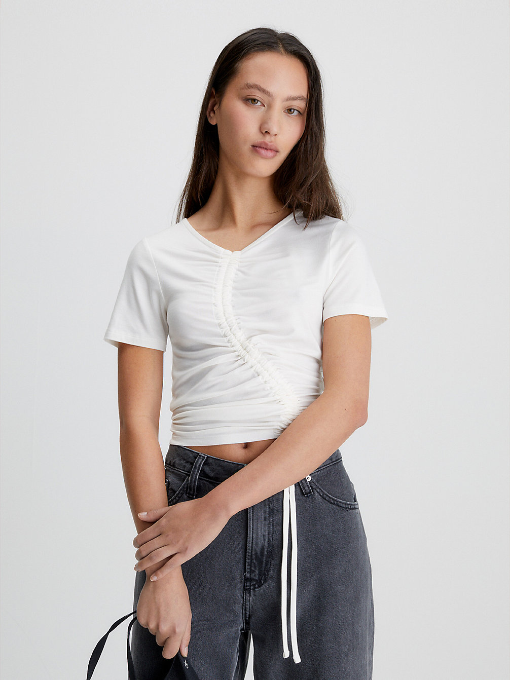 ANCIENT WHITE Ruched Drawstring T-Shirt undefined women Calvin Klein