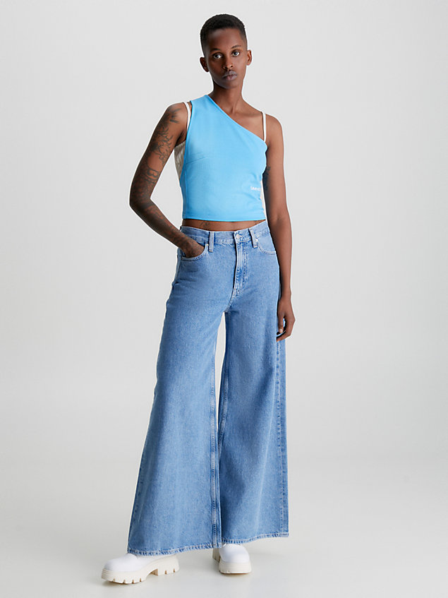 blue milano jersey one-shoulder top for women calvin klein jeans