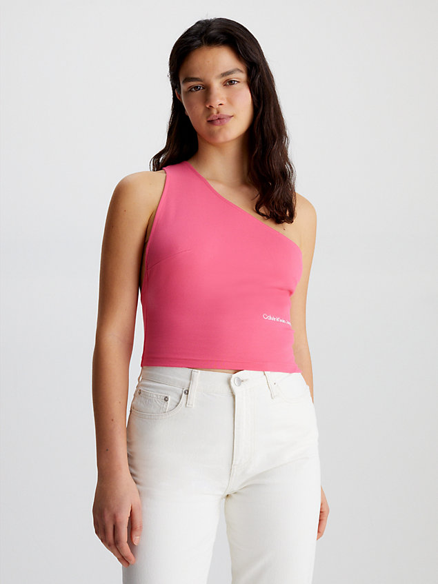 pink one-shoulder-top aus milano-jersey für damen - calvin klein jeans