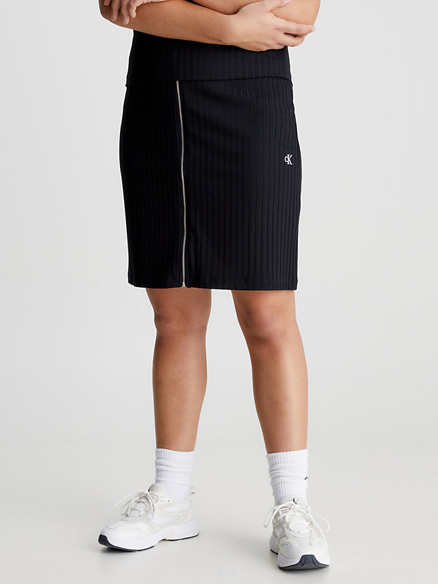 black ribbed zip-through mini skirt for women calvin klein jeans