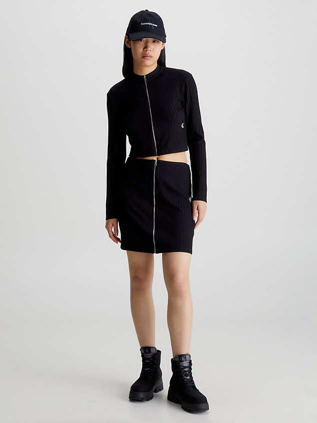 black ribbed zip-through mini skirt for women calvin klein jeans