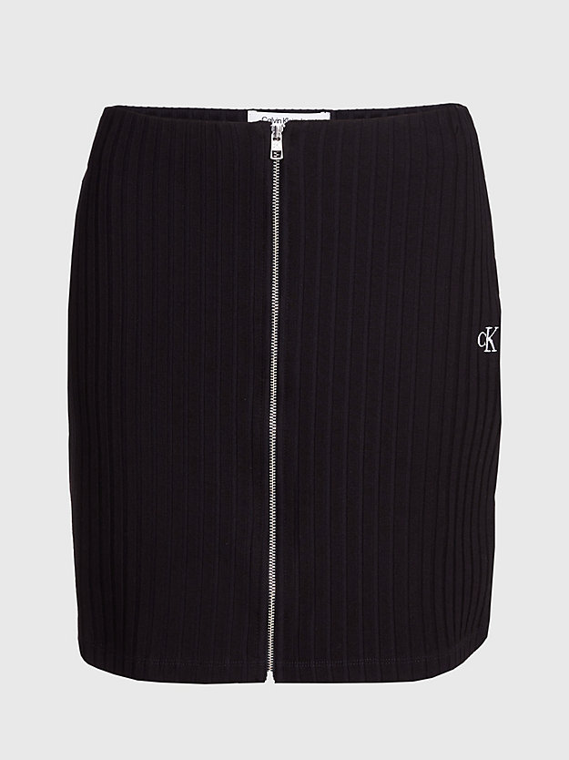 ck black ribbed zip-through mini skirt for women calvin klein jeans