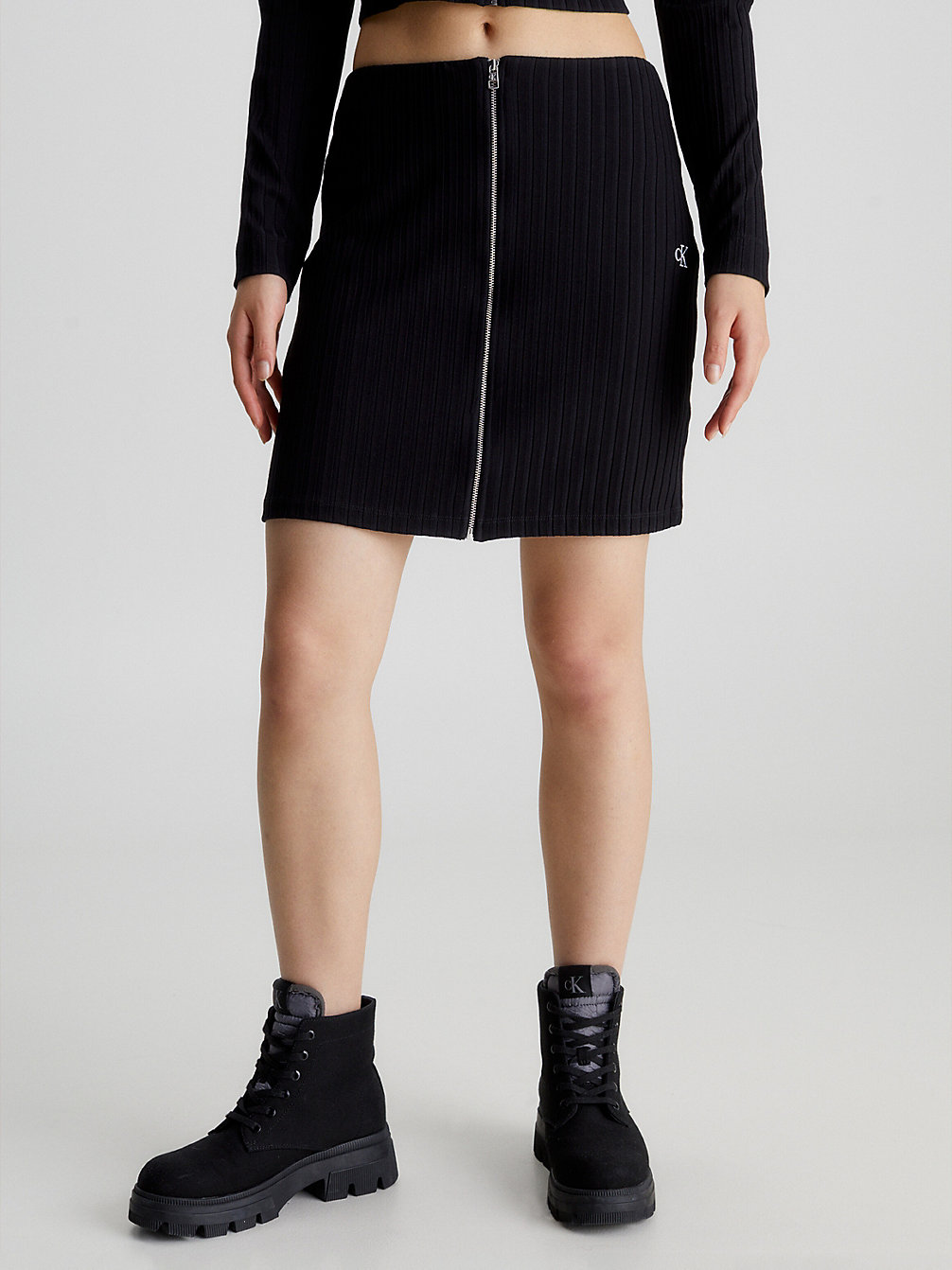 CK BLACK Ribbed Zip-Through Mini Skirt undefined women Calvin Klein