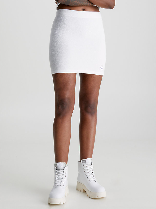 Bright White Seersucker Stretch Mini-Rok undefined dames Calvin Klein