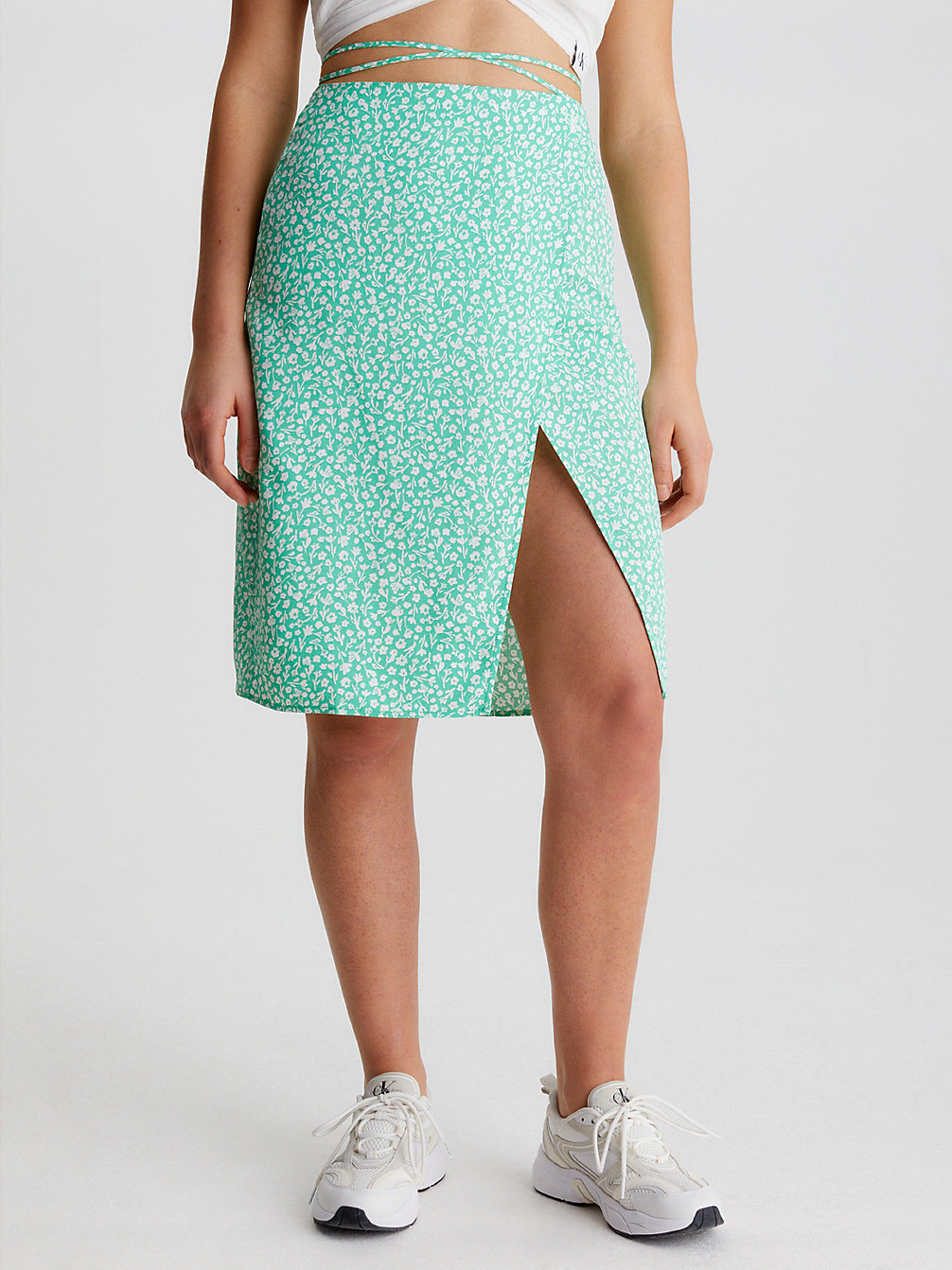 DITSY FLORAL GREEN AOP Crepe Tie Waist Midi Skirt undefined women Calvin Klein