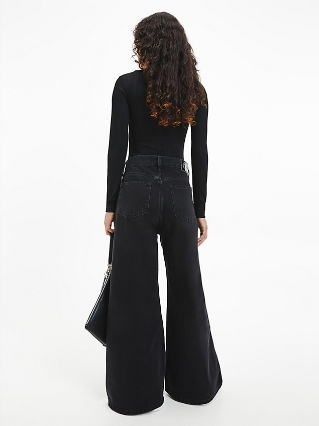 black shiny rib long sleeve bodysuit for women calvin klein jeans