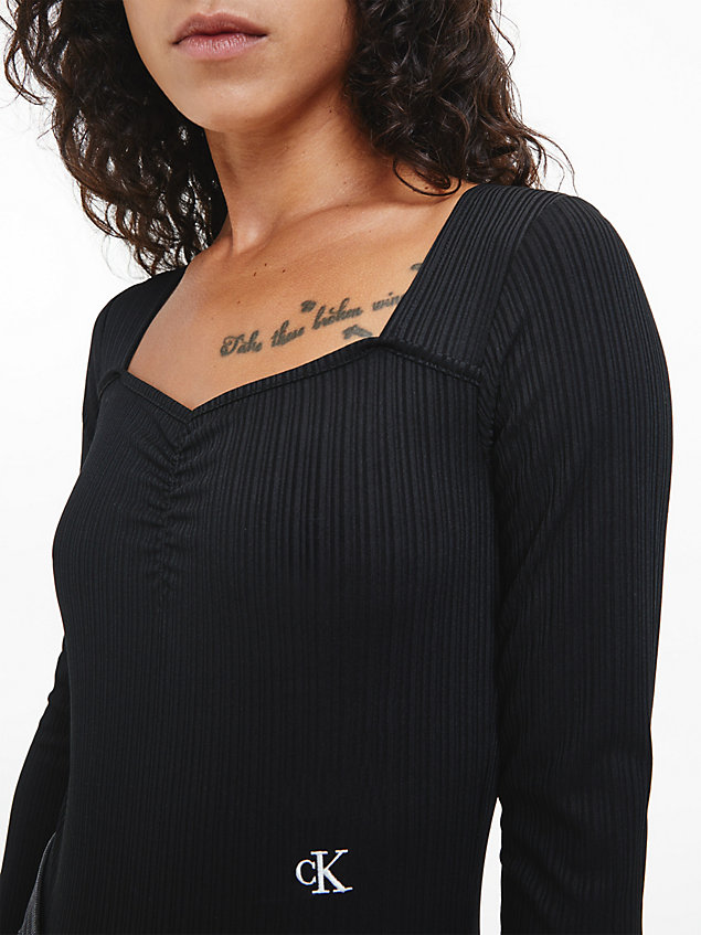black shiny rib long sleeve bodysuit for women calvin klein jeans