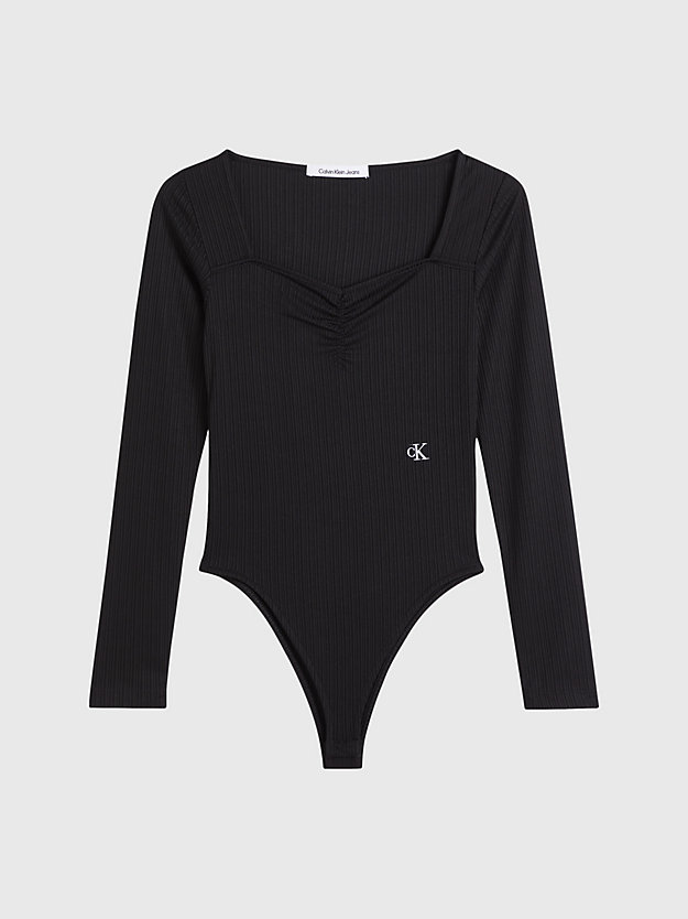 CK BLACK Shiny Rib Long Sleeve Bodysuit for women CALVIN KLEIN JEANS