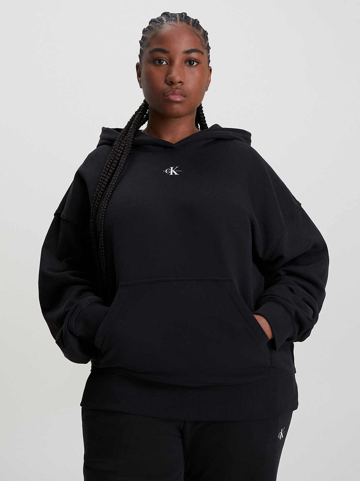 CK BLACK Plus Size Monogram Hoodie for women CALVIN KLEIN JEANS