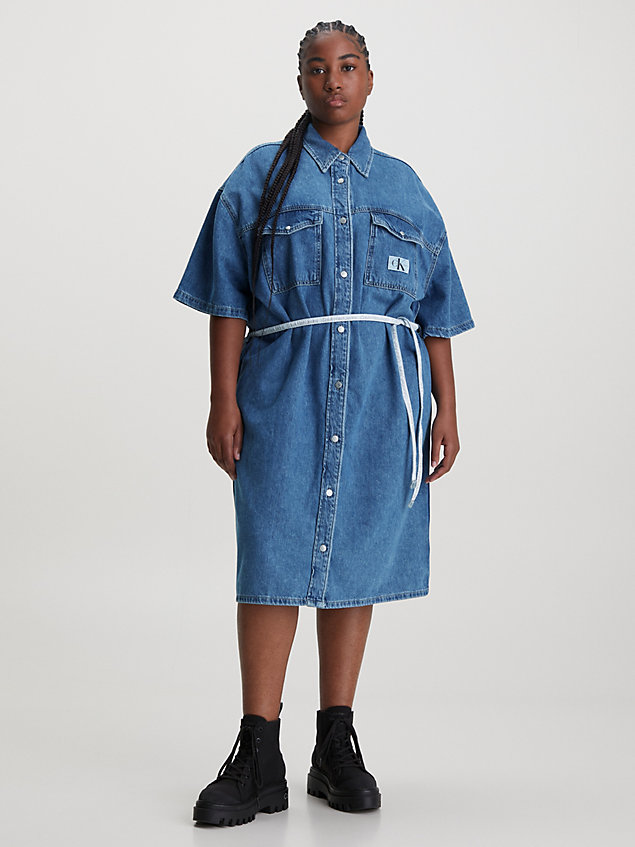 blue plus size belted denim shirt dress for women calvin klein jeans